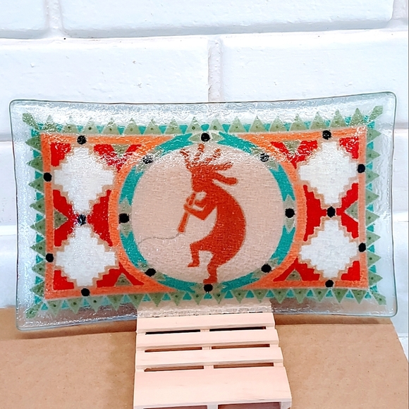 KOKOPELLI FUSED GLASS TRAY SIGNED BY PEGGY KARR RETIRED 2002 - Picture 2 of 9